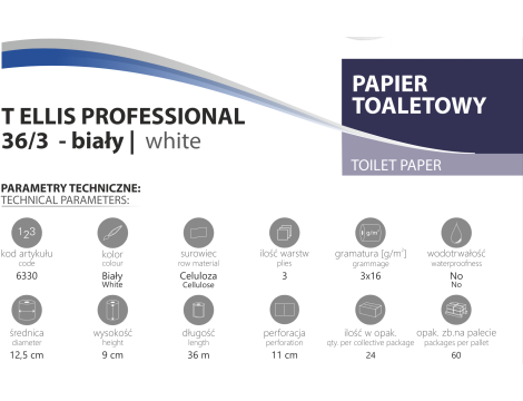 Papier toaletowy T ELLIS PROFESSIONAL 36/3 - 100% celuloza - 3